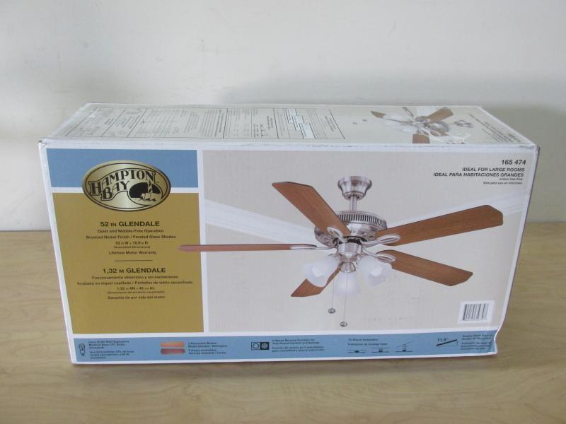 Hampton Bay Glendale Brushed Nickel Finish With Frosted Glass Shades 52 Ceiling Fan Model 166 474