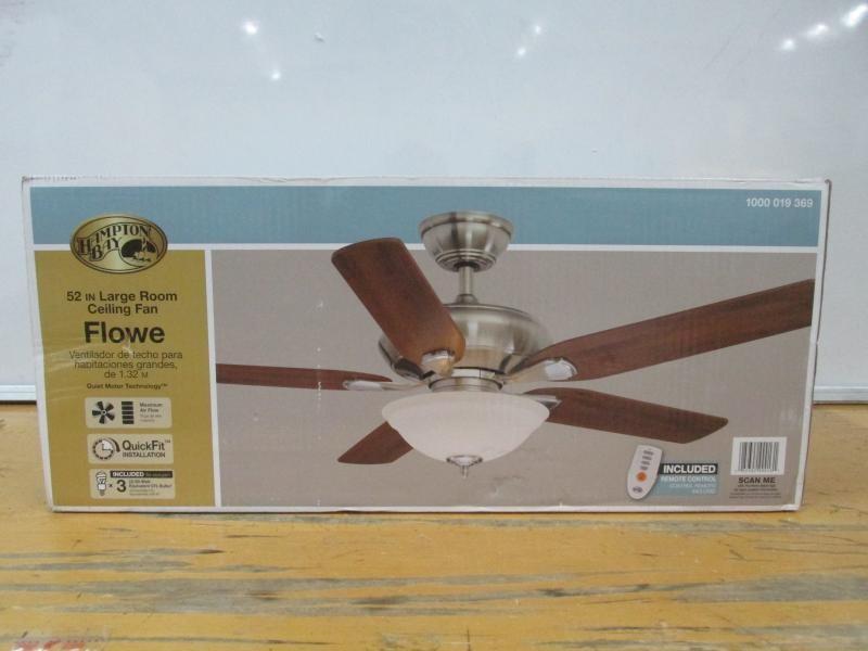 Hampton Bay Flowe 52 Large Room Ceiling Fan Model 1000 019 369 New Remote Not Included