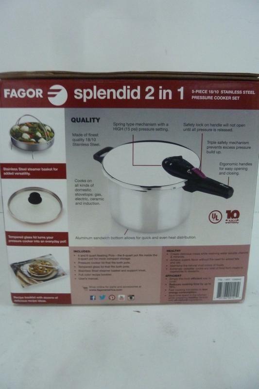 FAGOR Splendid 2 In 1 5 Pc Stainless Steel Pressure Cooker Set Appears New Auction Auction Nation