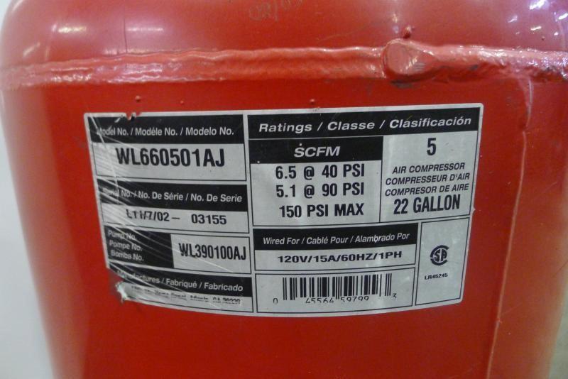HUSKY 22 Gallon Air Compressor Model No. WL660501AJ Starts But The Motor Is Bad