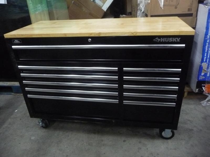 Husky 52 11 Drawer Mobile Workbench With Solid Wood Top 22 In