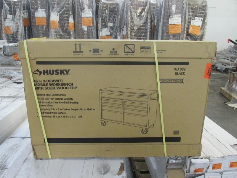 Husky 46 In 9 Drawer Mobile Workbench With Solid Wood Top Black