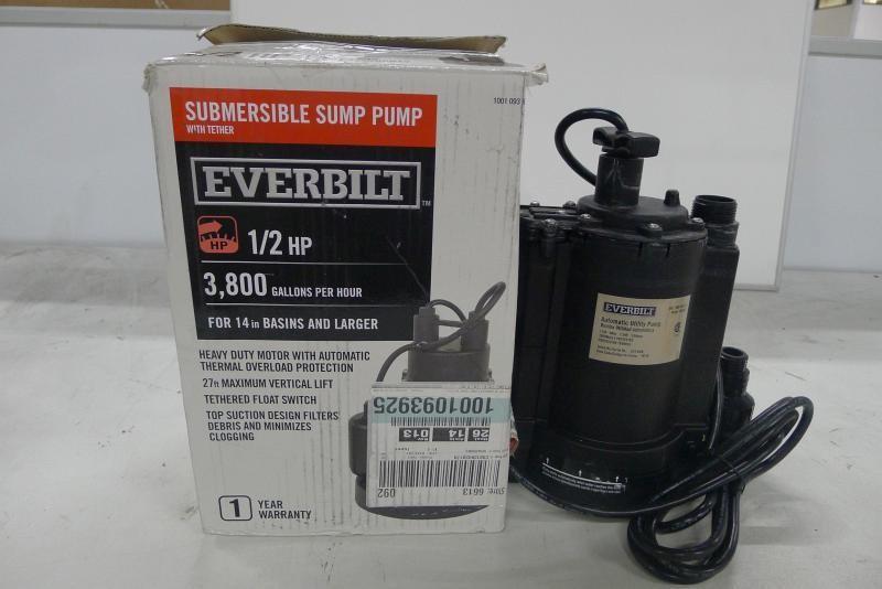 Home Improvement Everbilt Submersible Sump Pump With Tether 1/2 HP ...