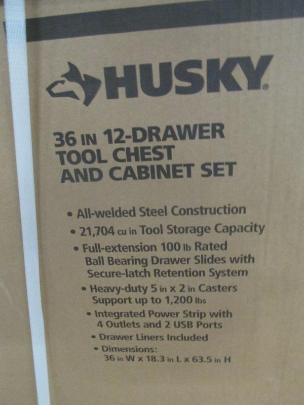 Husky Standard-Duty 36 inch W x 18.3 inch D 12-Drawer Tool Storage Chest  and Rolling Cabin