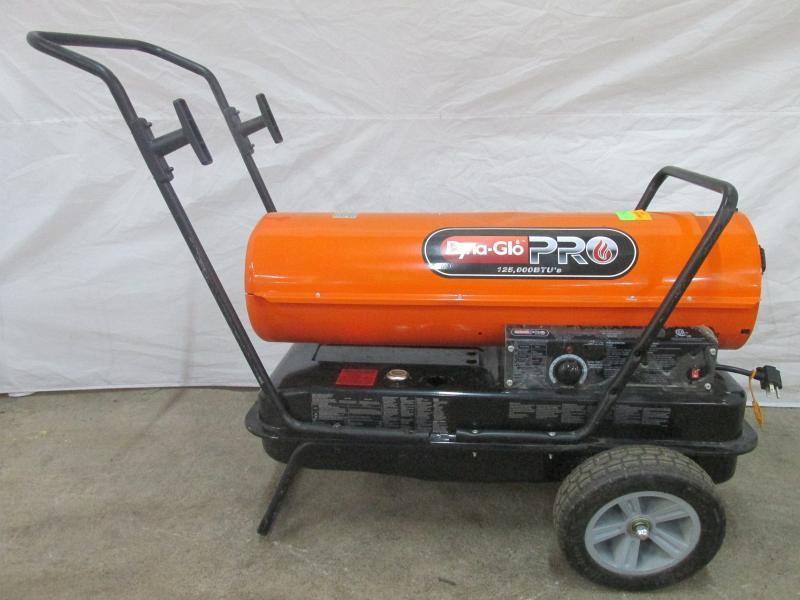 DYNA-GLO Pro 125,000-BTU Forced Air LP Gas Portable Heater, Model KFA125H  (Missing Gas Cap/Bent Axel) Auction | Auction Nation