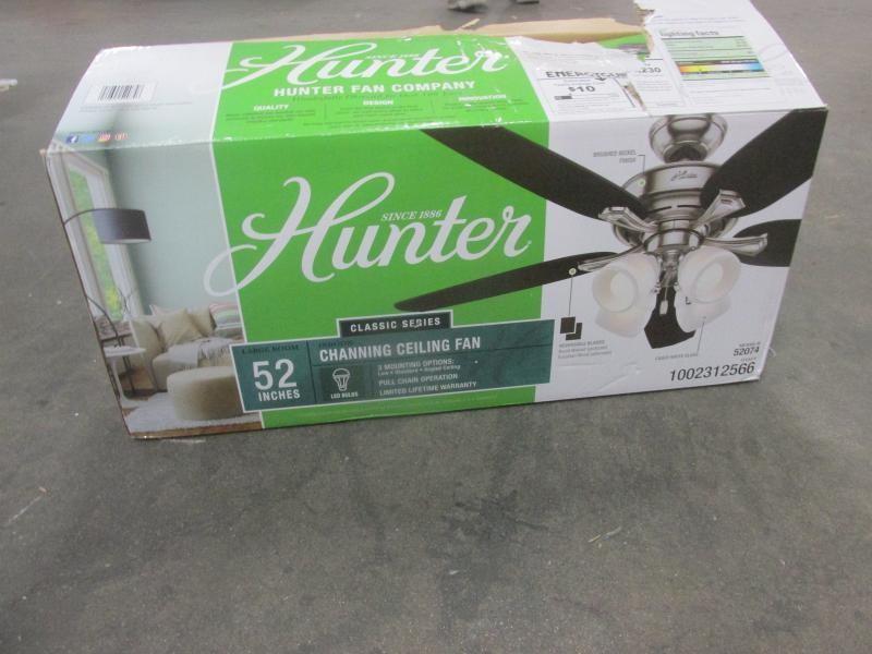 Hunter Channing 52 In Indoor Led Brushed Nickel Ceiling Fan With Light Model No 52074 2 Shades Are Broken