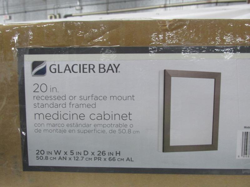 Glacier Bay 20 In X 26 In Framed Aluminum Recessed Or Surface Mount Bathroom Medicine Cabinet In Coppered Pewter Model No Sp2026ps1 Broken Hinge Auction Auction Nation