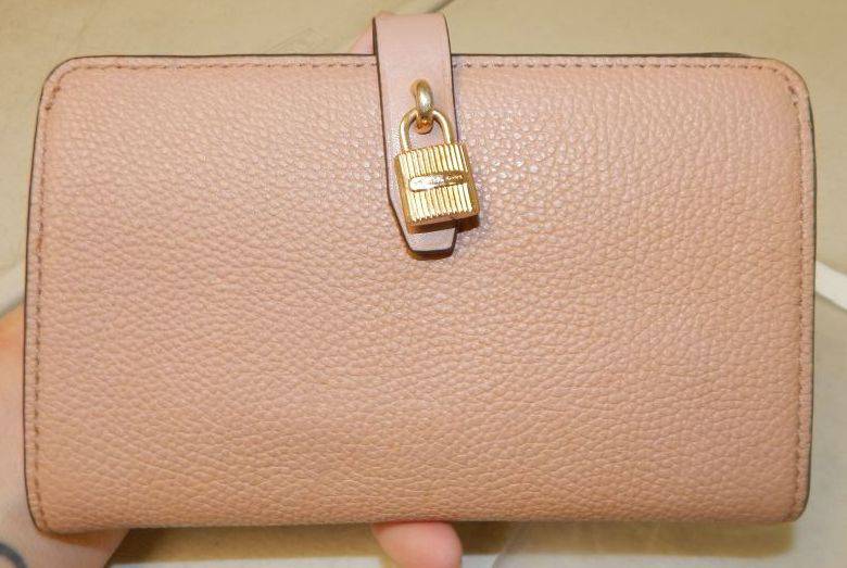 Michael Kors Adele Slim Bifold Leather with Lock Detail Wallet, Fawn.  Dimensions: 4