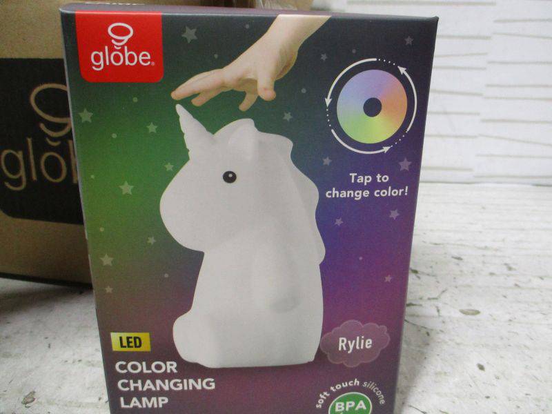 X4) Globe Electric 6.46 in. Rechargeable Rylie Unicorn Multi-Color Changing  Integrated LED Silicone Touch Activated Night Light Lamp, White (Preview  Recommended) Auction