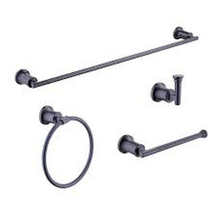 Glacier Bay Oswell 4-Piece Bath Hardware Set with 24 in. Towel Bar,TP  Holder, Towel Ring and Robe Hook in Matte Black (Preview Recommended)  Auction