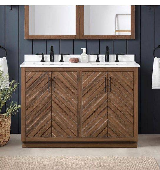 Huckleberry 48 in. W x 19 in. D x 34 in. H Double Sink Bath Vanity in Spiced Walnut with White Engineered Stone Top
