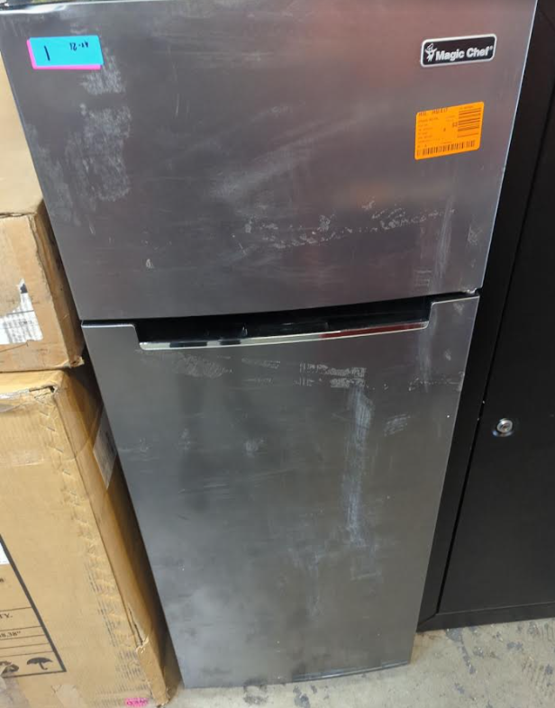 AS IS/DOES NOT SEEM TO COOL PROPERLY) Magic Chef 7.3 cu. ft. 2-Door Mini  Fridge in Platinum Steel with Freezer - RETAILS: $329 Auction