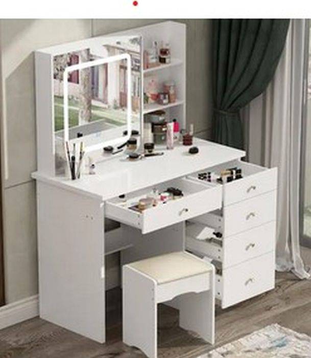 5-Drawers White Makeup Vanity Sets Dressing Table Sets with LED Dimmable  Mirror, Stool and 3-Tier Storage Shelves R $251 Auction