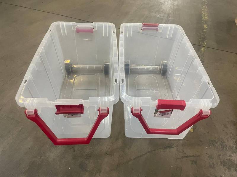 X2) Storage Boxes Rocket Red ( Missing Lids) AS-IS Auction