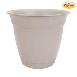 19) Vigoro 12 in. Mirabelle Medium White Plastic Planter (12 in. D x 10.5  in. H) with Drainage Hole and Attached Saucer (Preview Recommended) Auction